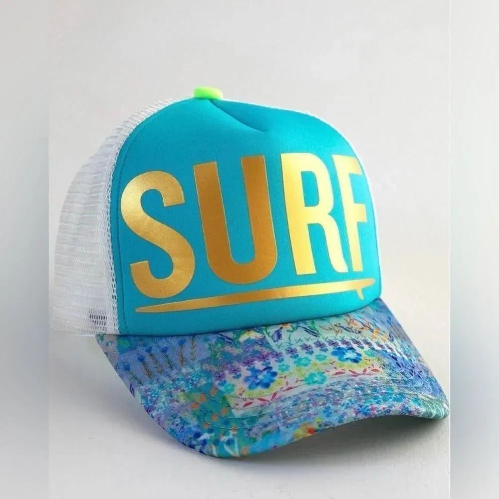 Surf Hat~  Natural Life surf logo with micro floral bohemian beach time cap NWT